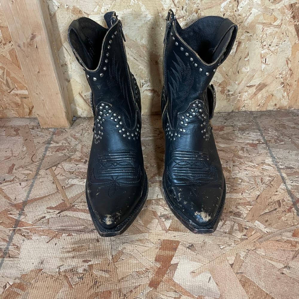 Liberty Black Western Boots Womens 10 Black Studded Concho Pointed Toe Ankle